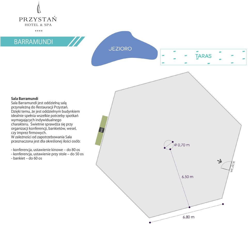 Świetnie sprawdza się przy organizacji konferencji, bankietów, wesel, czy imprez firmowych.