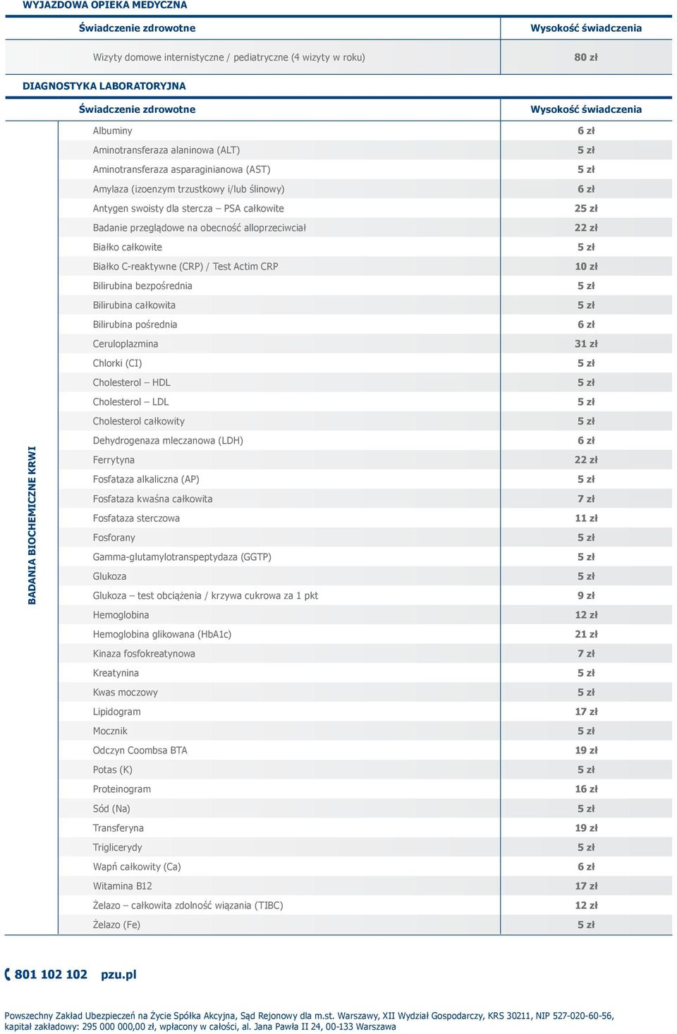 Bilirubina bezpośrednia Bilirubina całkowita Bilirubina pośrednia Ceruloplazmina Chlorki (CI) Cholesterol HDL Cholesterol LDL Cholesterol całkowity 2 22 zł 10 zł 31 zł BIOCHEMICZNE KRWI Dehydrogenaza