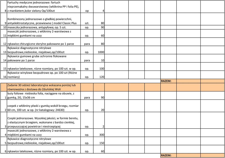 60 12 rękawice chirurgiczne sterylne pakowane po 1 parze para 80 Rękawice diagnostyczne nitrylowe 13 bezpudrowe,niebieskie, niejałowe,op/100szt op.