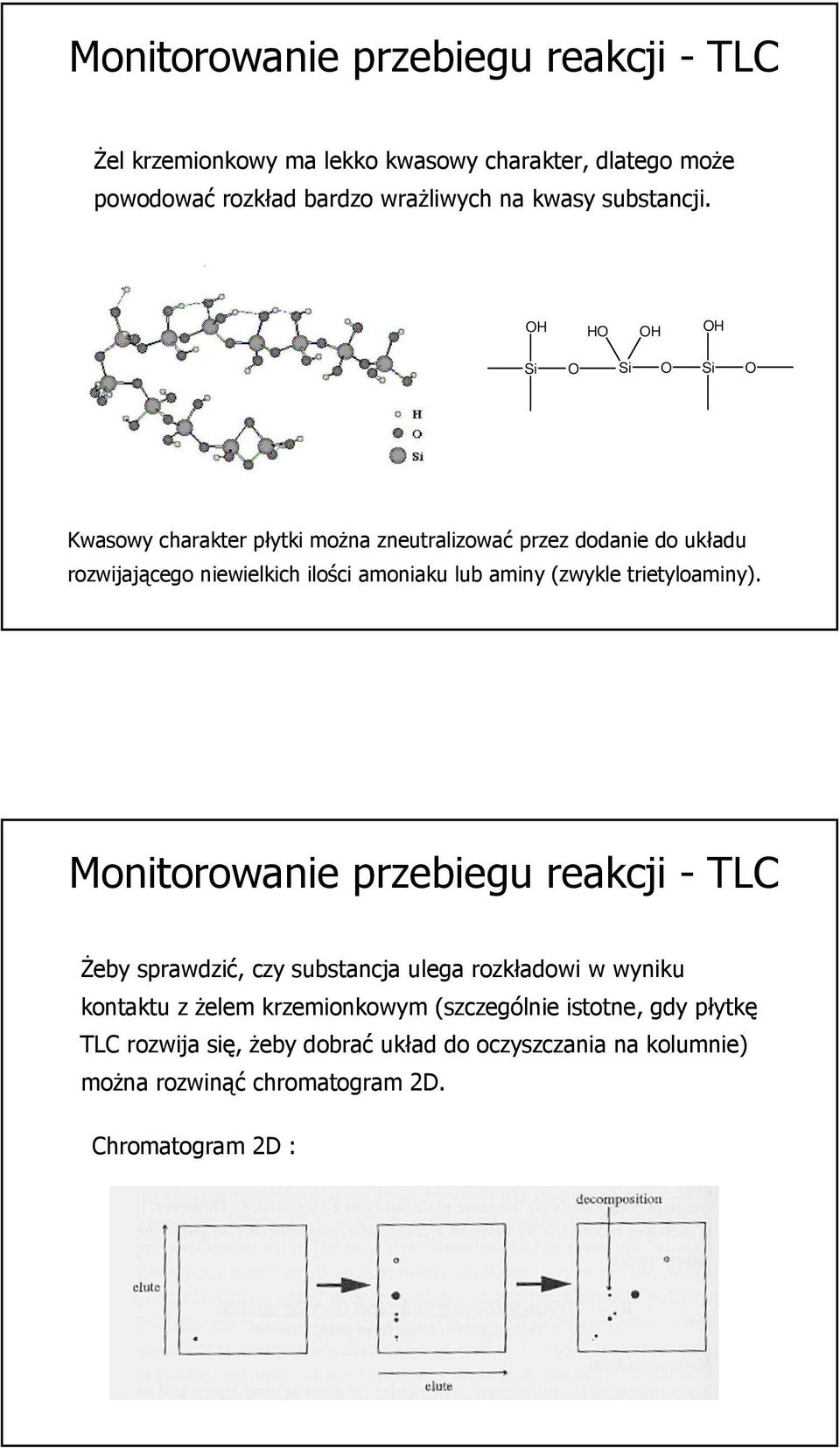 OH HO OH OH Si O Si O Si O Kwasowy charakter płytki można zneutralizować przez dodanie do układu rozwijającego niewielkich ilości amoniaku lub aminy