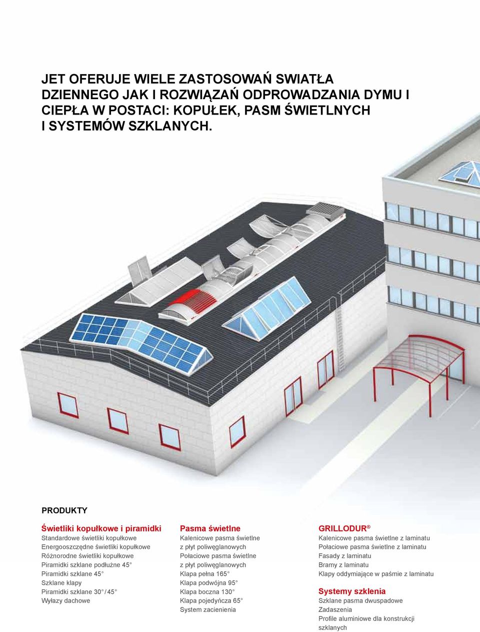 klapy Piramidki szklane 30 / 45 Wyłazy dachowe Pasma świetlne Kalenicowe pasma świetlne z płyt poliwęglanowych Połaciowe pasma świetlne z płyt poliwęglanowych Klapa pełna 165 Klapa podwójna 95 Klapa