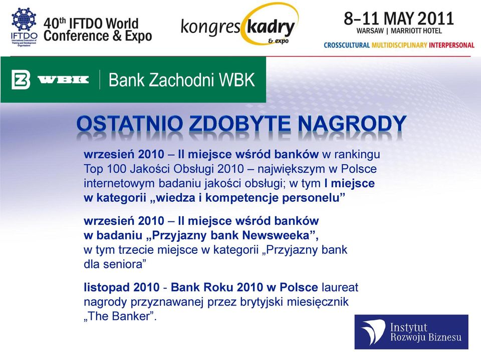 2010 II miejsce wśród banków w badaniu Przyjazny bank Newsweeka, w tym trzecie miejsce w kategorii Przyjazny