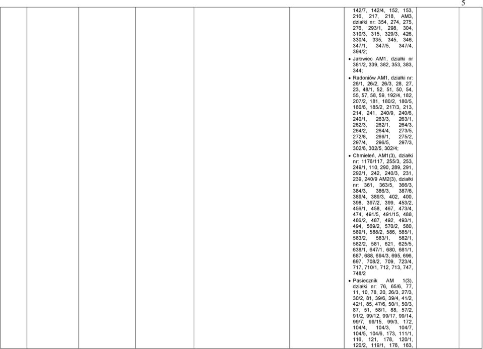 240/6, 240/1, 263/3, 263/1, 262/3, 262/1, 264/3, 264/2, 264/4, 273/5, 272/8, 269/1, 275/2, 297/4, 296/5, 297/3, 302/6, 302/5, 302/4; Chmieleń, AM1(3), działki nr: 1176/117, 255/3, 253, 249/1, 110,