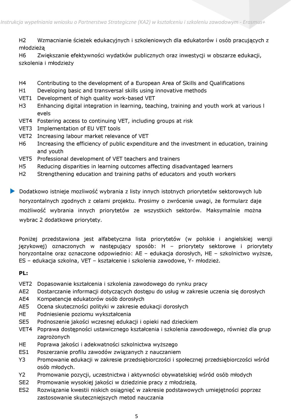 work-based VET H3 Enhancing digital integration in learning, teaching, training and youth work at various l evels VET4 Fostering access to continuing VET, including groups at risk VET3 Implementation