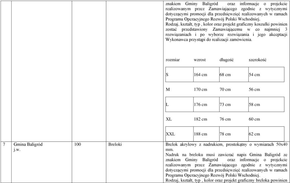 Rodzaj, kształt, typ, kolor oraz projekt graficzny koszulki powinien zostać przedstawiony Zamawiającemu w co najmniej 3 rozmiar wzrost długość szerokość S 164 cm 68 cm 54 cm M 170 cm 70 cm 56 cm L