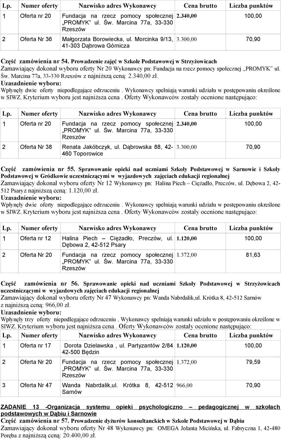 Dąbrowska 88, 42-460 Toporowice Część zamówienia nr 55.