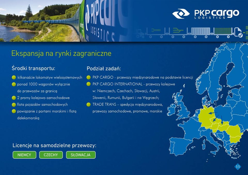 międzynarodowe na podstawie licencji PKP CARGO INTERNATIONAL - przewozy kolejowe w: Niemczech, Czechach, Słowacji, Austrii, Słowenii, Rumunii,