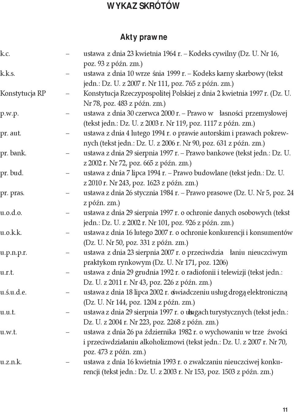 Prawo w łasności przemysłowej (tekst jedn.: Dz. U. z 2003 r. Nr 119, poz. 1117 z późn. zm.) pr. aut. ustawa z dnia 4 lutego 1994 r. o prawie autorskim i prawach pokrewnych (tekst jedn.: Dz. U. z 2006 r.