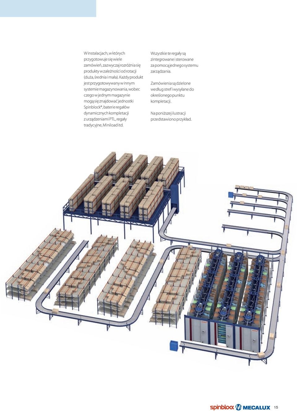 regałów dynamicznych kompletacji z urządzeniami PTL, regały tradycyjne, Miniload itd.