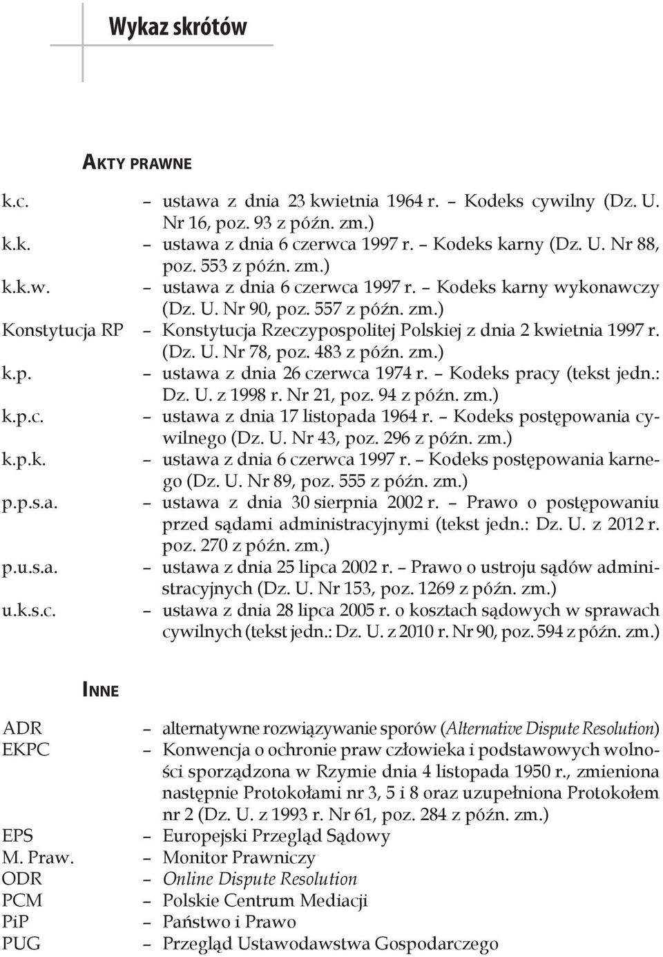 483 z późn. zm.) k.p. ustawa z dnia 26 czerwca 1974 r. Kodeks pracy (tekst jedn.: Dz. U. z 1998 r. Nr 21, poz. 94 z późn. zm.) k.p.c. ustawa z dnia 17 listopada 1964 r.