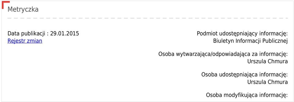 Informacji Publicznej Osoba wytwarzająca/odpowiadająca za