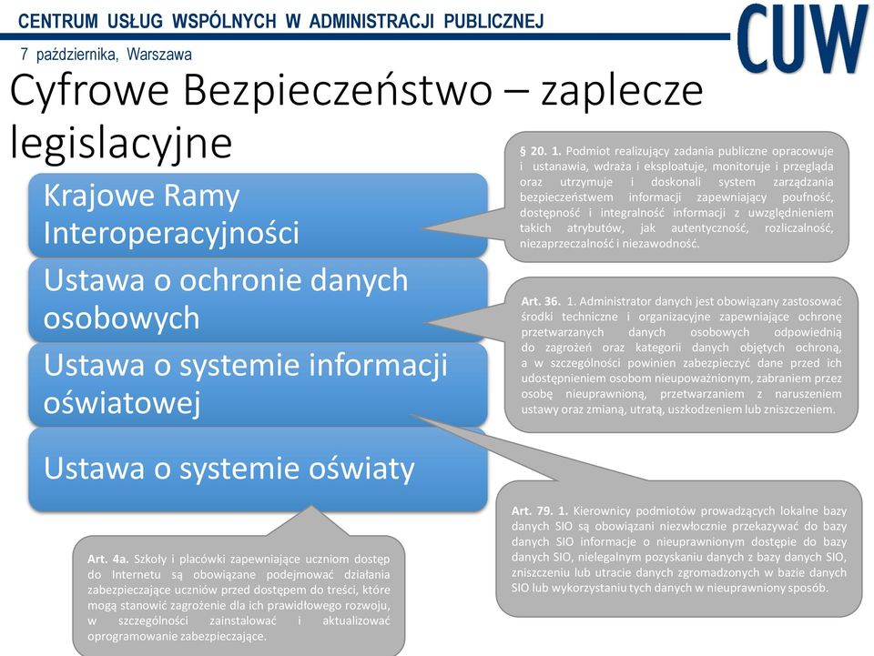 poufność, dostępność i integralność informacji z uwzględnieniem takich atrybutów, jak autentyczność, rozliczalność, niezaprzeczalność i niezawodność. Art. 36. 1.