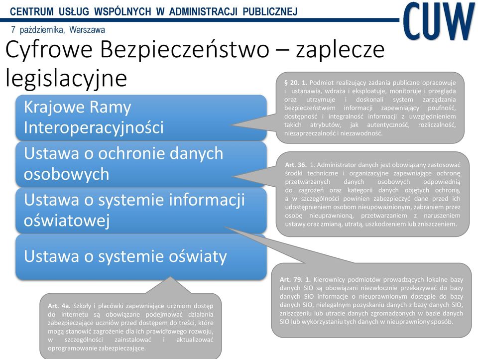 poufność, dostępność i integralność informacji z uwzględnieniem takich atrybutów, jak autentyczność, rozliczalność, niezaprzeczalność i niezawodność. Art. 36. 1.