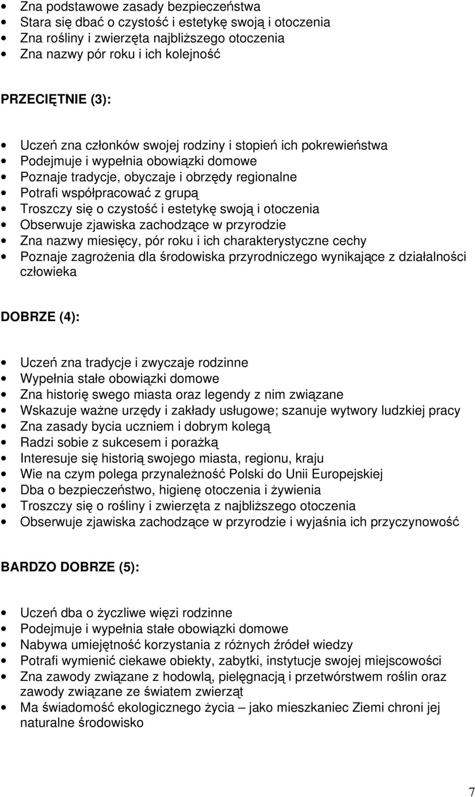 estetykę swoją i otoczenia Obserwuje zjawiska zachodzące w przyrodzie Zna nazwy miesięcy, pór roku i ich charakterystyczne cechy Poznaje zagrożenia dla środowiska przyrodniczego wynikające z