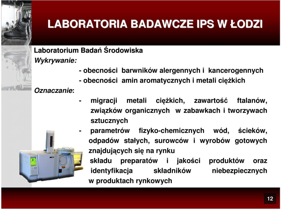 organicznych w zabawkach i tworzywach sztucznych - parametrów fizyko-chemicznych wód, ścieków, odpadów stałych, surowców i