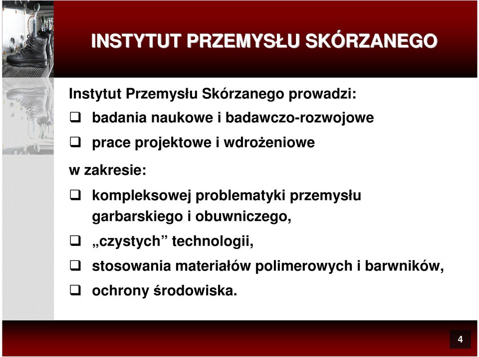 zakresie: kompleksowej problematyki przemysłu garbarskiego i obuwniczego,