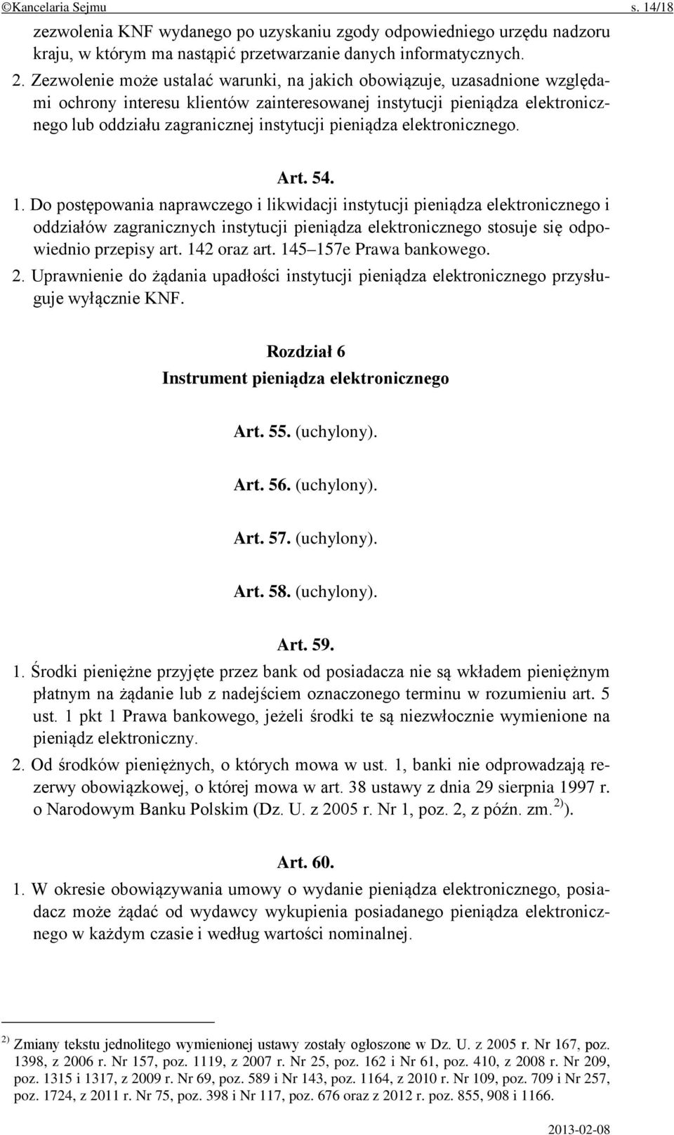 pieniądza elektronicznego. Art. 54. 1.