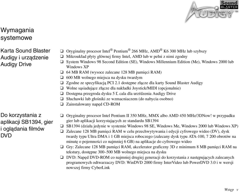 zalecane 128 MB pamięci RAM) 600 MB wolnego miejsca na dysku twardym Zgodne ze specyfikacją PCI 2.