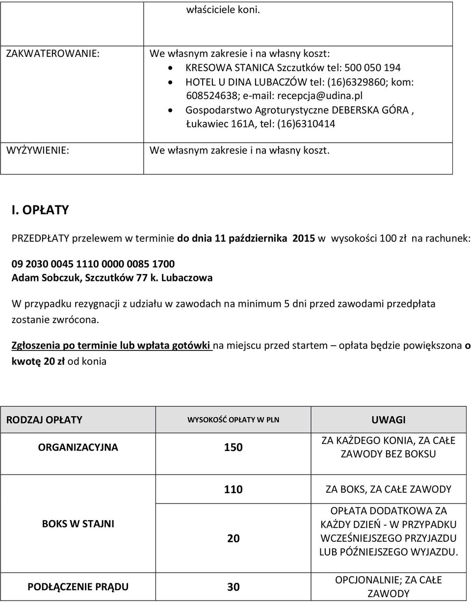 pl Gospodarstwo Agroturystyczne DEBERSKA GÓRA, Łukawiec 161A, tel: (16)6310414 We własnym zakresie i na własny koszt. I.