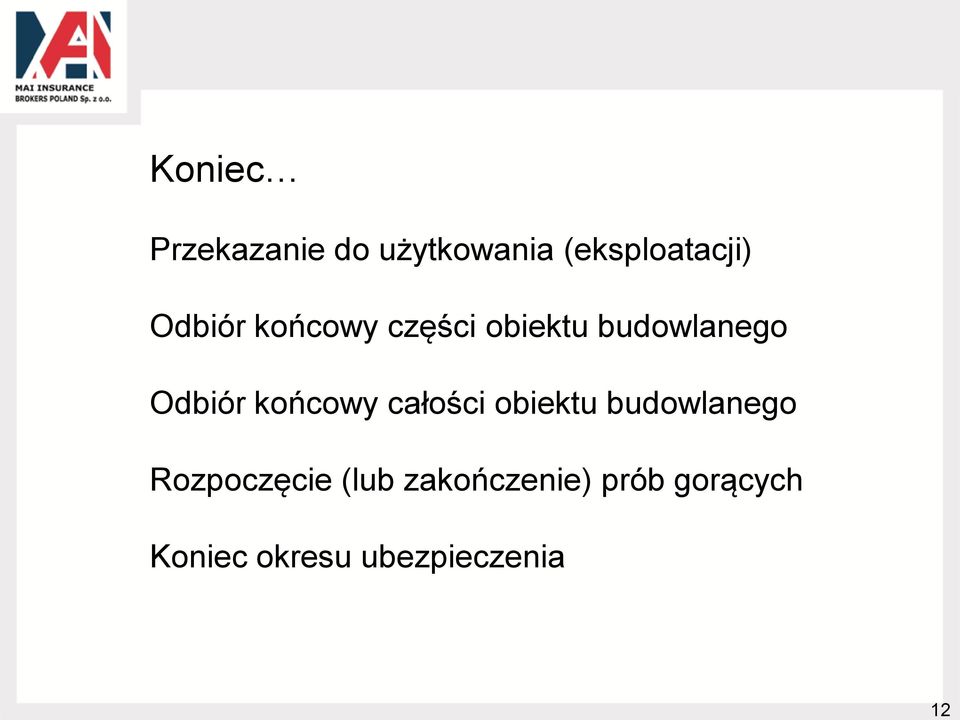 końcowy całości obiektu budowlanego Rozpoczęcie