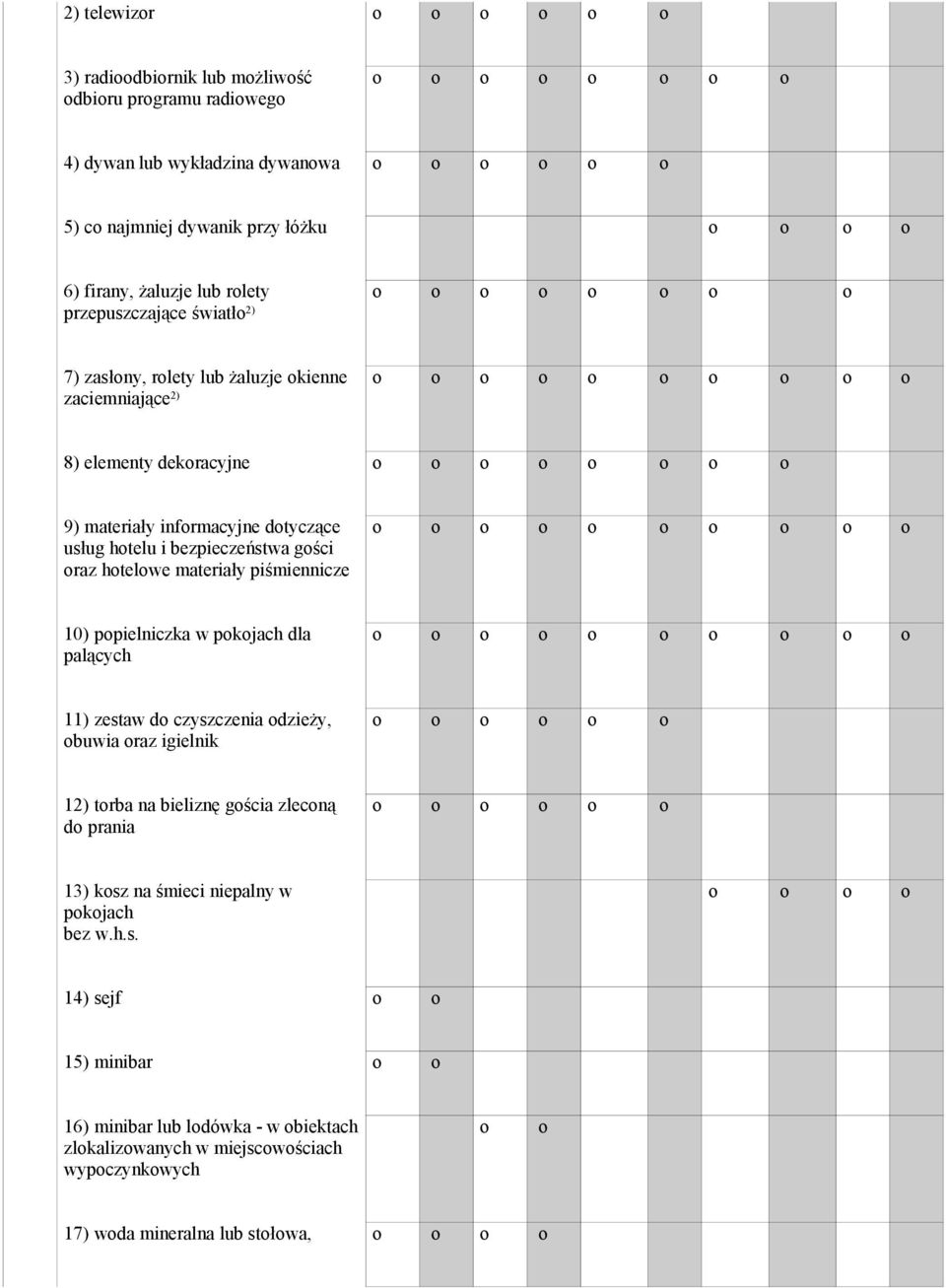 gści raz htelwe materiały piśmiennicze 10) ppielniczka w pkjach dla palących 11) zestaw d czyszczenia dzieży, buwia raz igielnik 12) trba na bieliznę gścia zlecną d