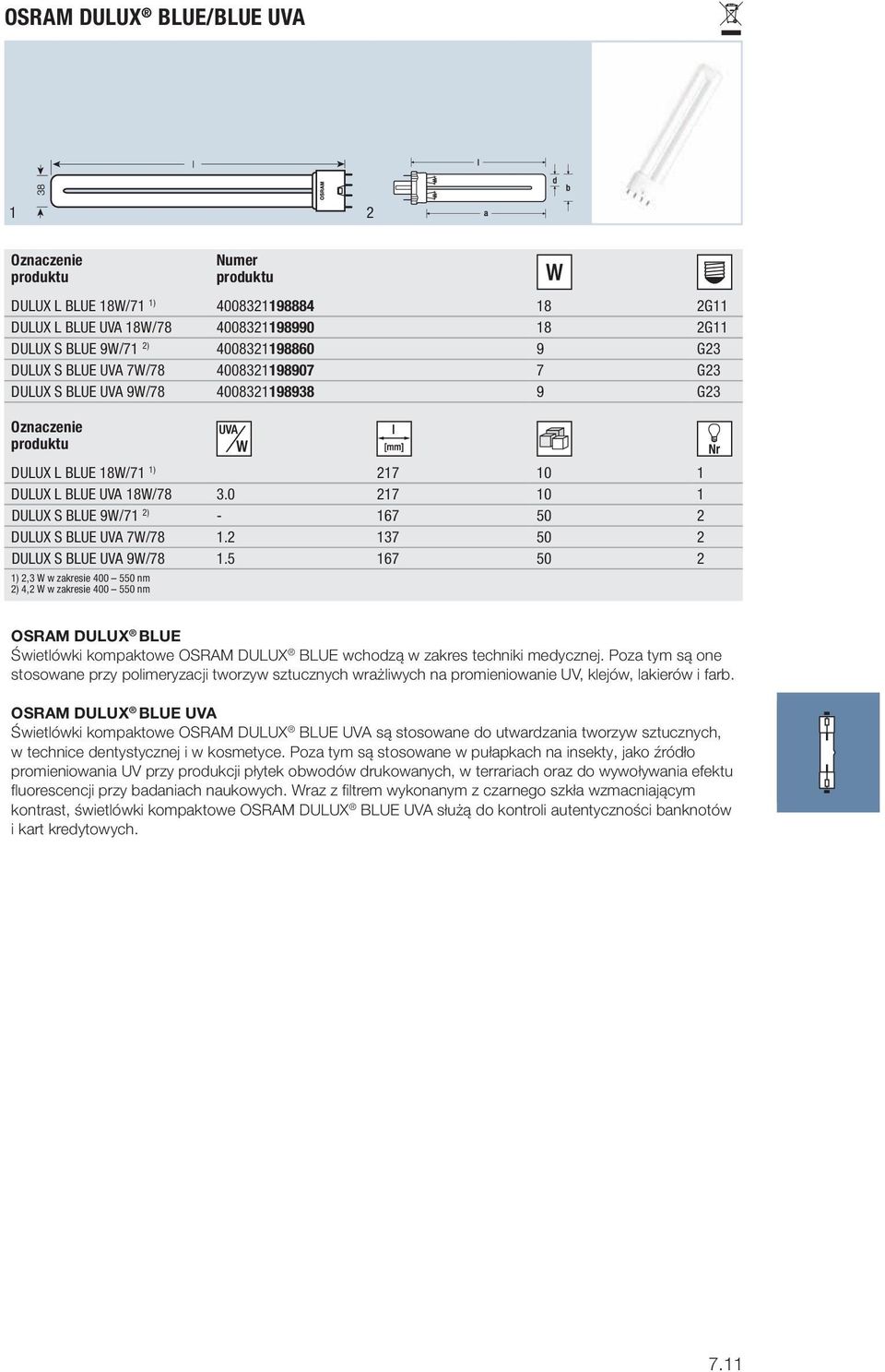 2 137 50 2 DULUX S BLUE UVA 9W/78 1.