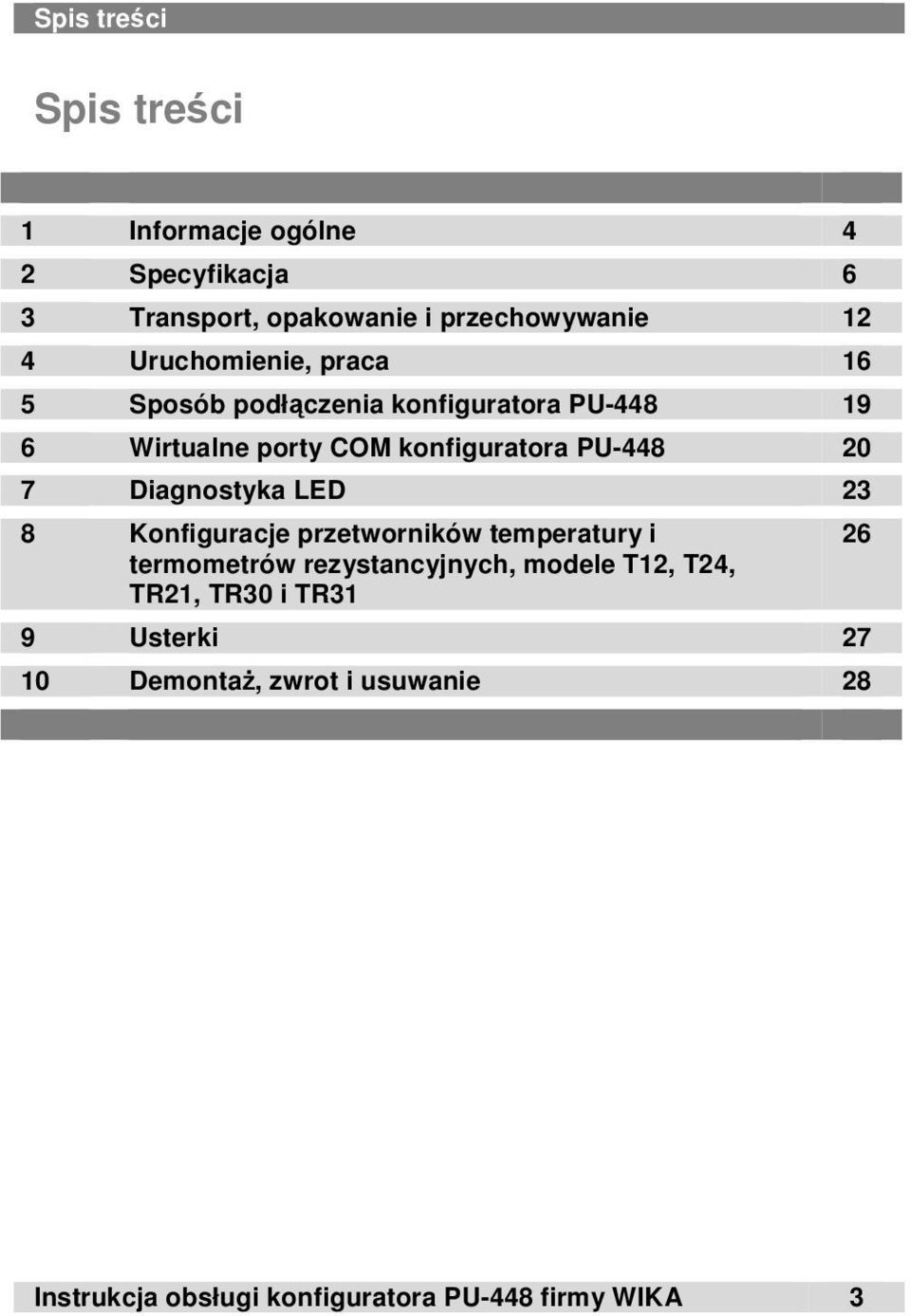 20 7 Diagnostyka LED 23 8 Konfiguracje przetworników temperatury i termometrów rezystancyjnych, modele T12, T24,