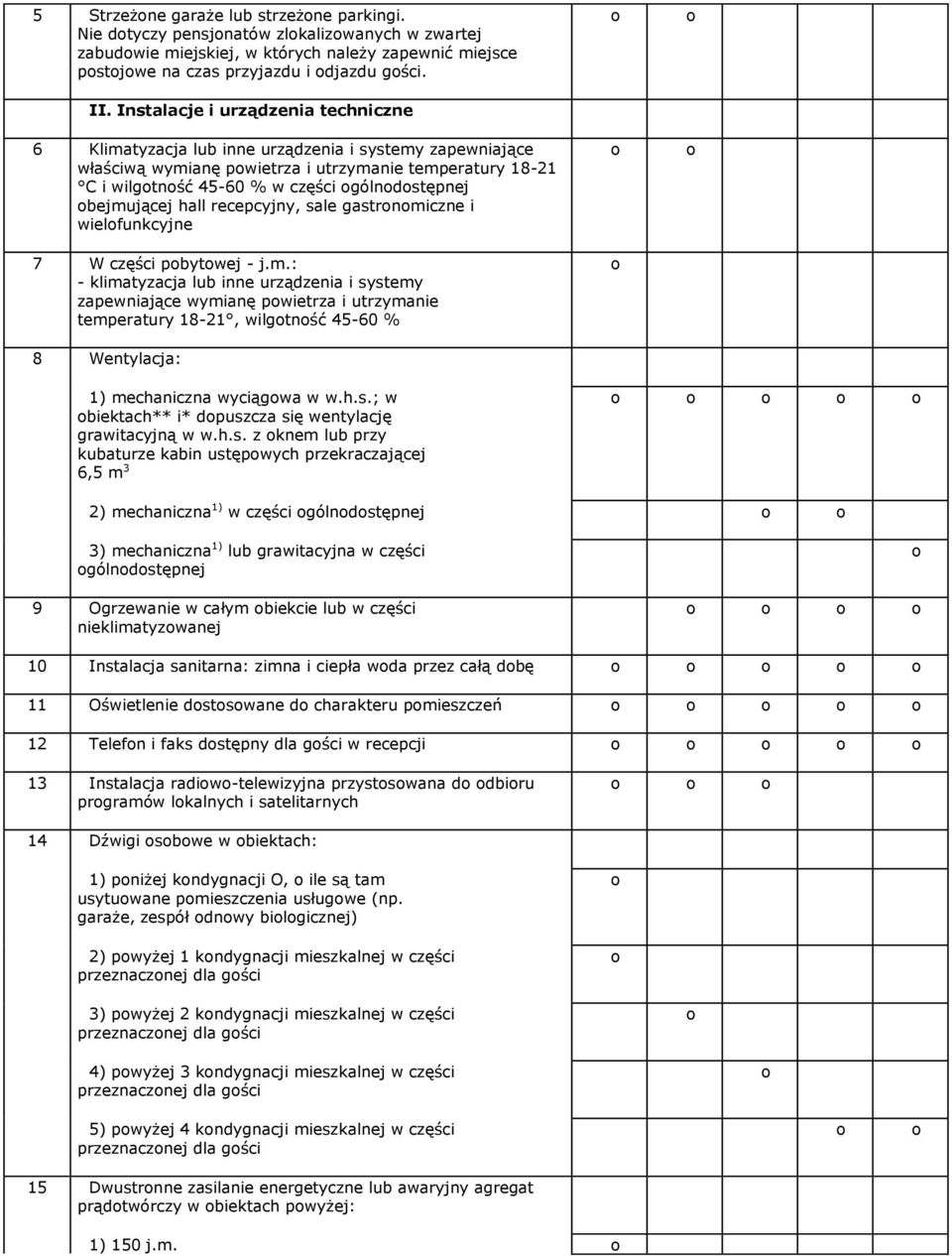 bejmującej hall recepcyjny, sale gastrnmiczne i wielfunkcyjne 7 W części pbytwej - j.m.: - klimatyzacja lub inne urządzenia i systemy zapewniające wymianę pwietrza i utrzymanie temperatury 18-21, wilgtnść 45-60 % 8 Wentylacja: 1) mechaniczna wyciągwa w w.