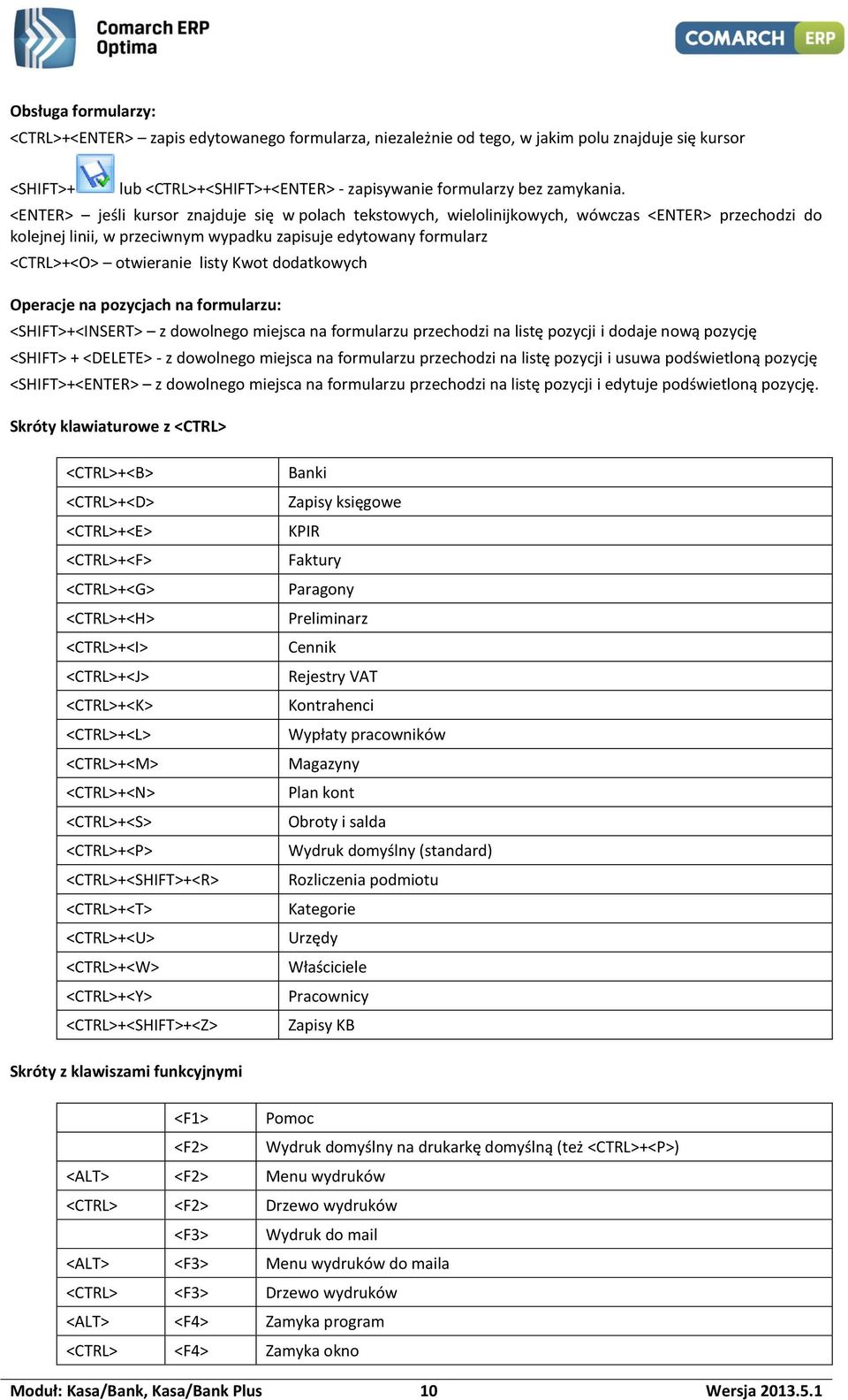 Kwot dodatkowych Operacje na pozycjach na formularzu: <SHIFT>+<INSERT> z dowolnego miejsca na formularzu przechodzi na listę pozycji i dodaje nową pozycję <SHIFT> + <DELETE> - z dowolnego miejsca na