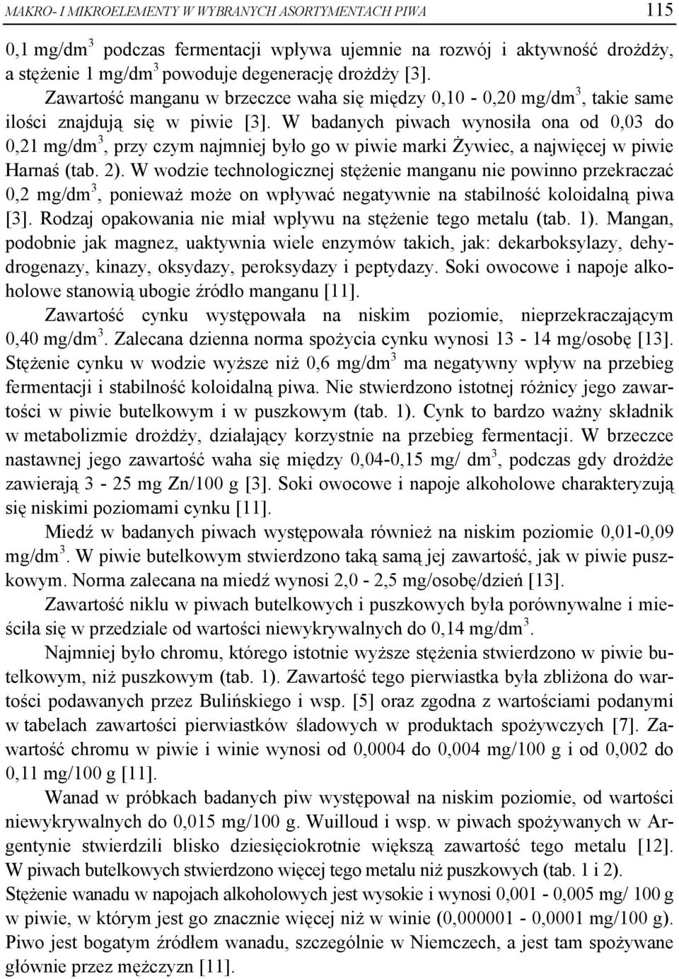 W badanych piwach wynosiła ona od 0,03 do 0,21 mg/dm 3, przy czym najmniej było go w piwie marki Żywiec, a najwięcej w piwie Harnaś (tab. 2).