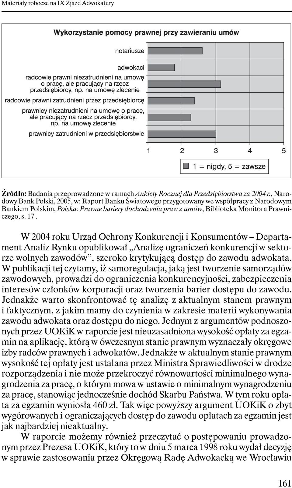 W 2004 roku Urząd Ochrony Konkurencji i Konsumentów Departament Analiz Rynku opublikował Analizę ograniczeń konkurencji w sektorze wolnych zawodów, szeroko krytykującą dostęp do zawodu adwokata.