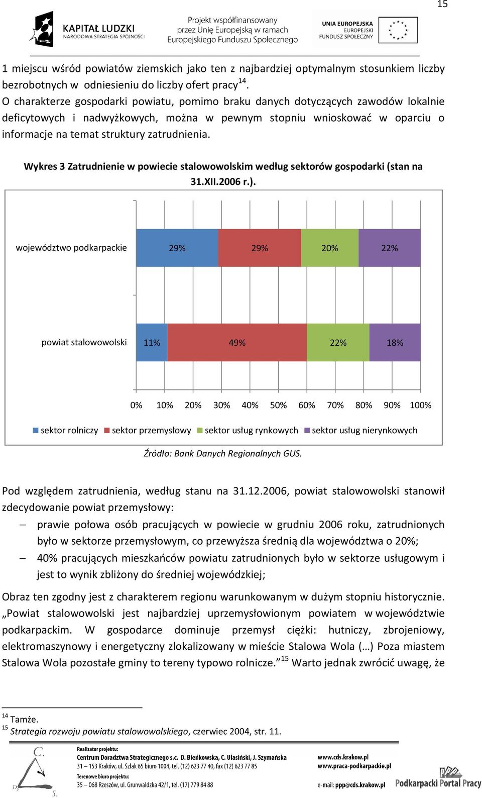 zatrudnienia. Wykres 3 Zatrudnienie w powiecie stalowowolskim według sektorów gospodarki (stan na 31.XII.2006 r.).