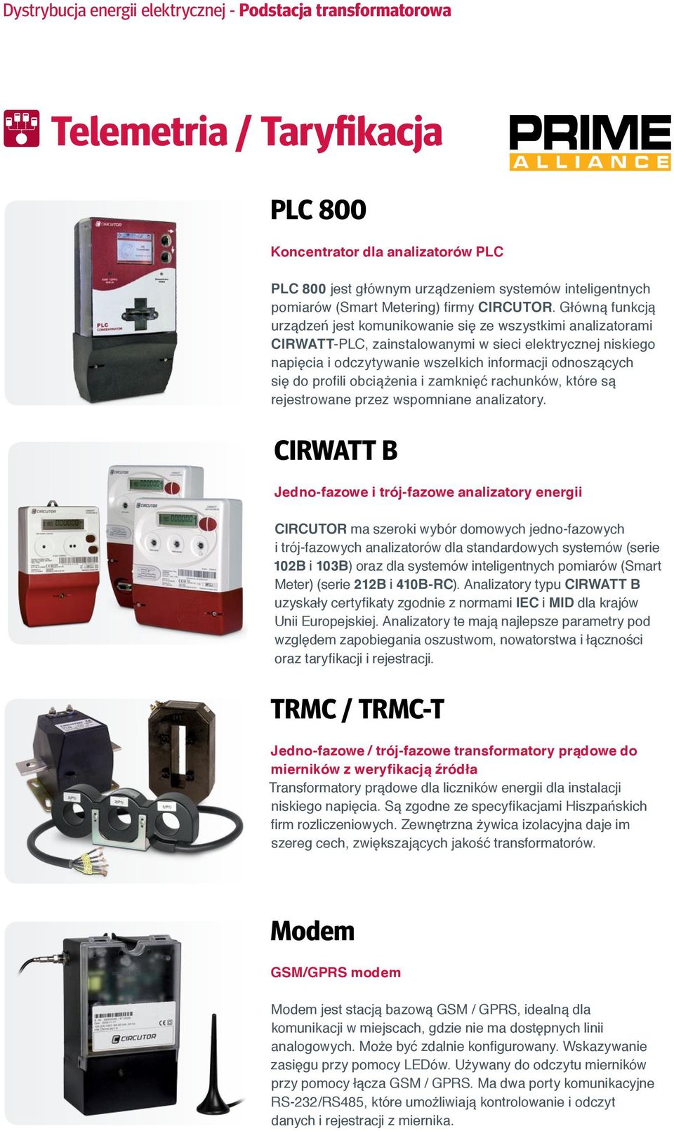 Główną funkcją urządzeń jest komunikowanie się ze wszystkimi analizatorami CIRWATT-PLC, zainstalowanymi w sieci elektrycznej niskiego napięcia i odczytywanie wszelkich informacji odnoszących się do