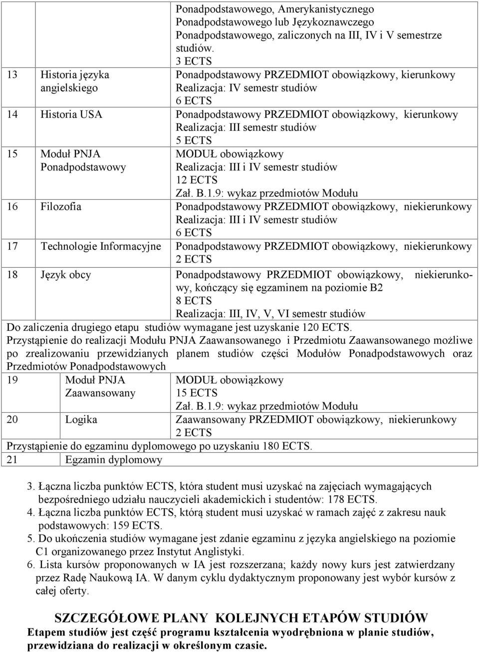 Realizacja: III i IV semestr studiów 12