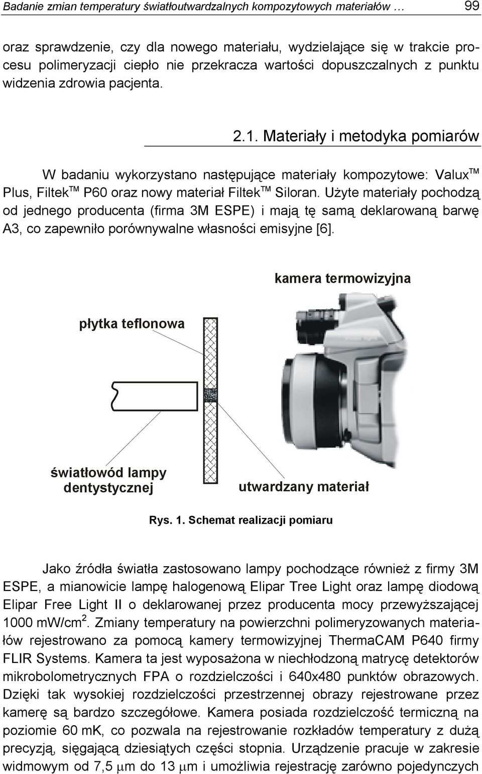 Materiały i metodyka pomiarów W badaniu wykorzystano następujące materiały kompozytowe: Valux TM Plus, Filtek TM P60 oraz nowy materiał Filtek TM Siloran.