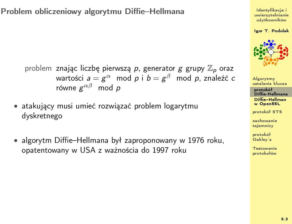 mod p atakujący musi umieć rozwiązać problem logarytmu dyskretnego algorytm a