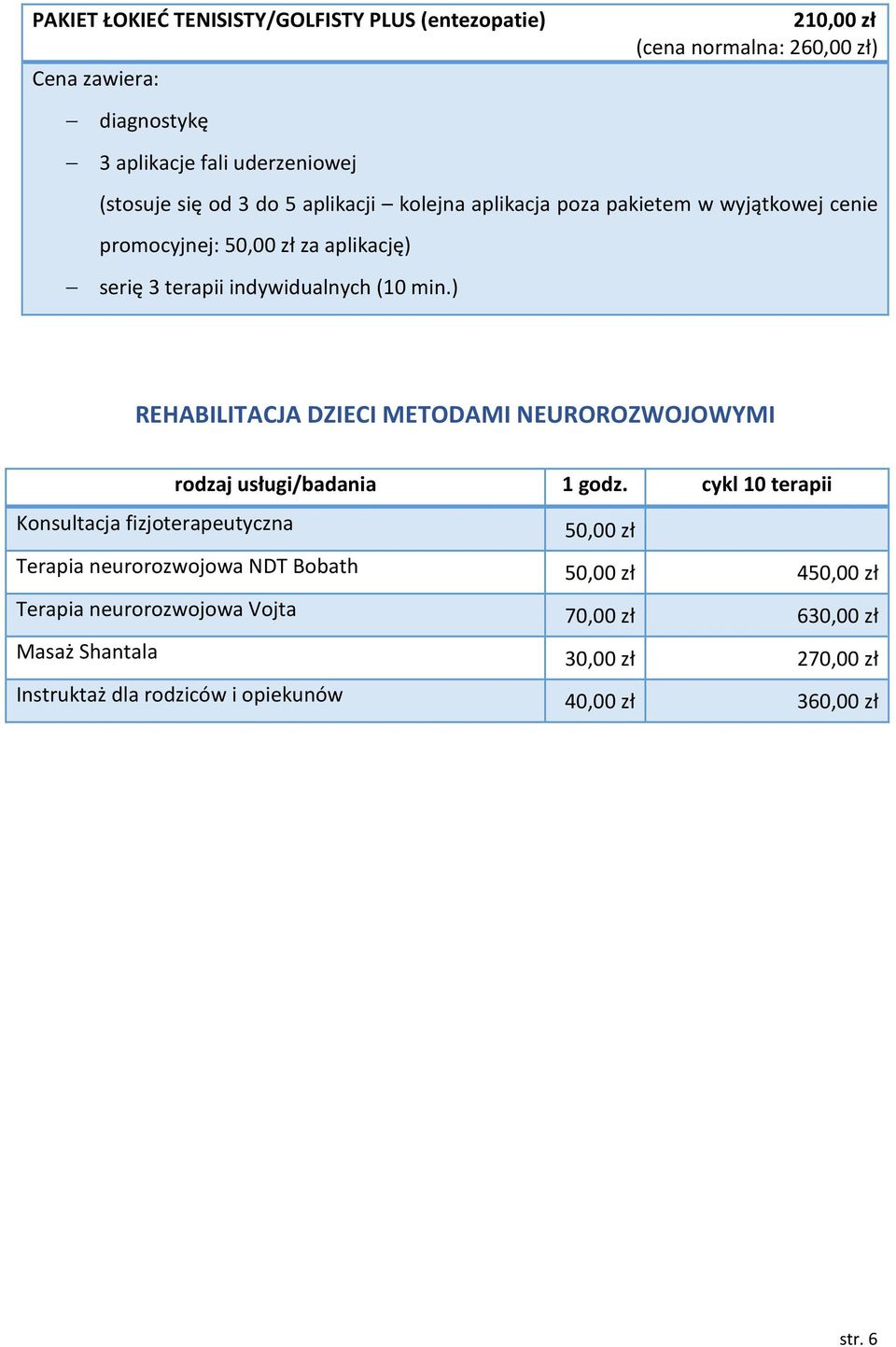 ) REHABILITACJA DZIECI METODAMI NEUROROZWOJOWYMI rodzaj usługi/badania 1 godz.