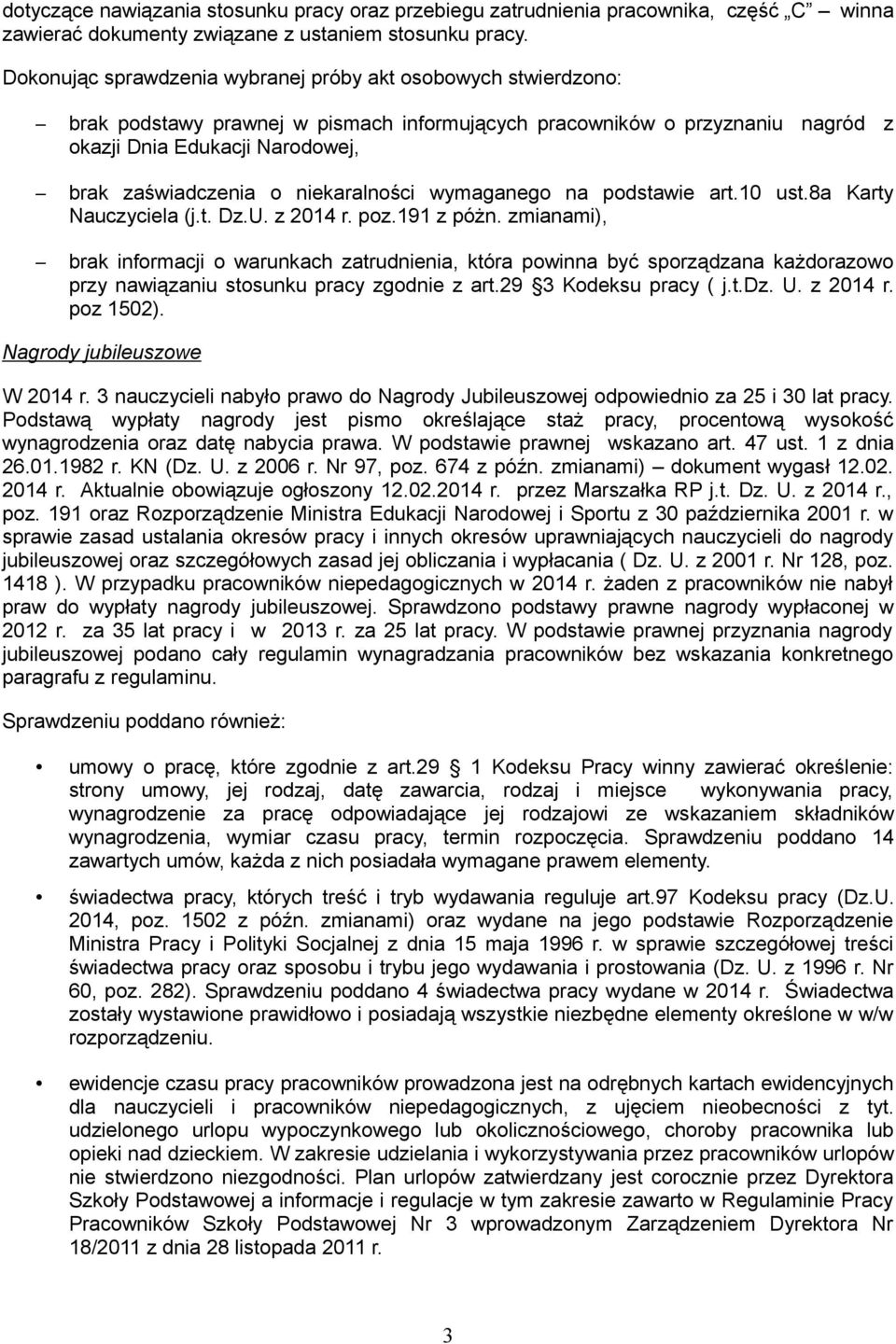 niekaralności wymaganego na podstawie art.10 ust.8a Karty Nauczyciela (j.t. Dz.U. z 2014 r. poz.191 z póżn.