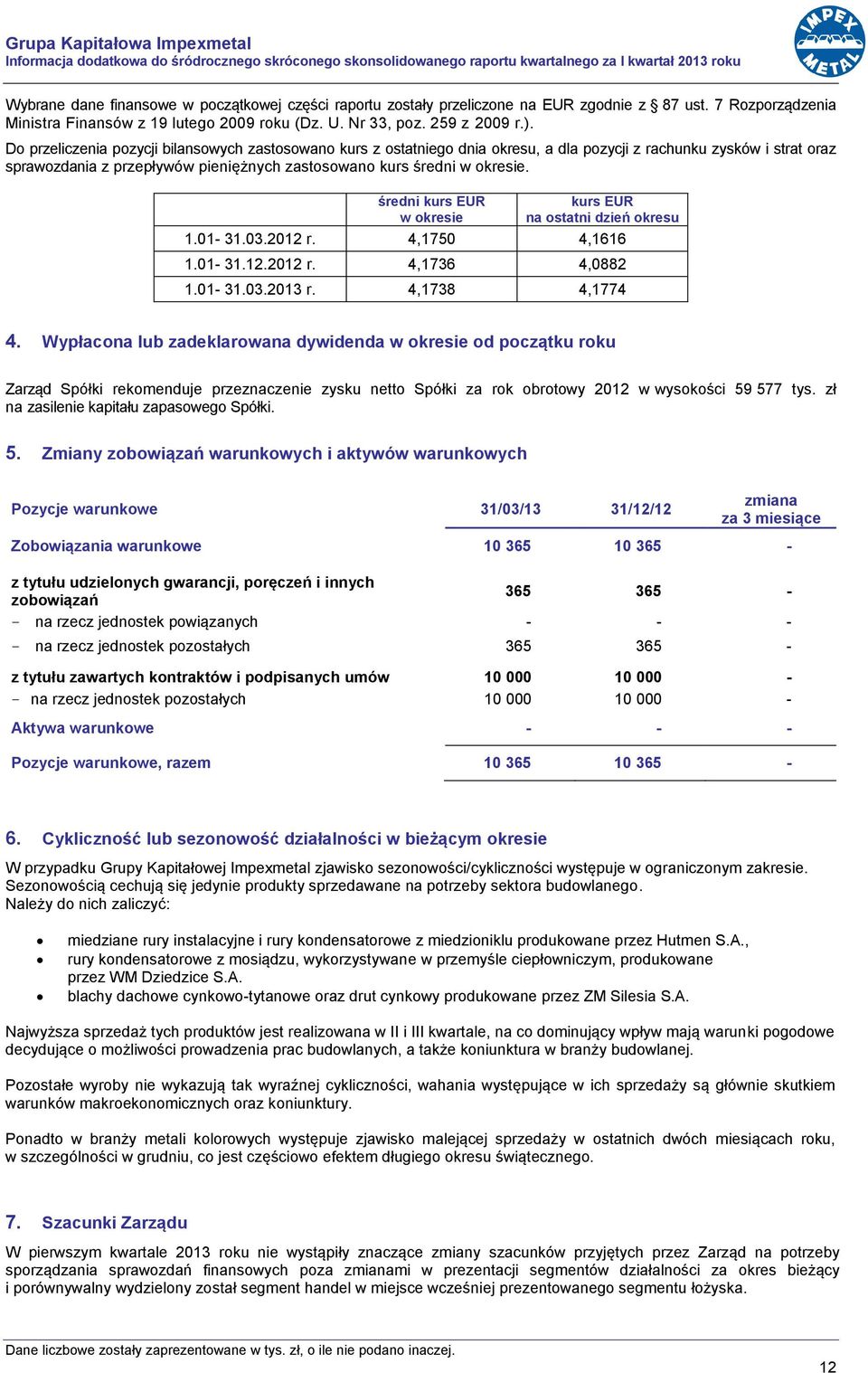 Do przeliczenia pozycji bilansowych zastosowano kurs z ostatniego dnia okresu, a dla pozycji z rachunku zysków i strat oraz sprawozdania z przepływów pieniężnych zastosowano kurs średni w okresie.