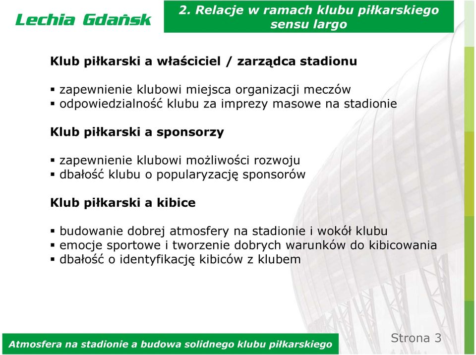 klubowi możliwości rozwoju dbałość klubu o popularyzację sponsorów Klub piłkarski a kibice budowanie dobrej atmosfery na