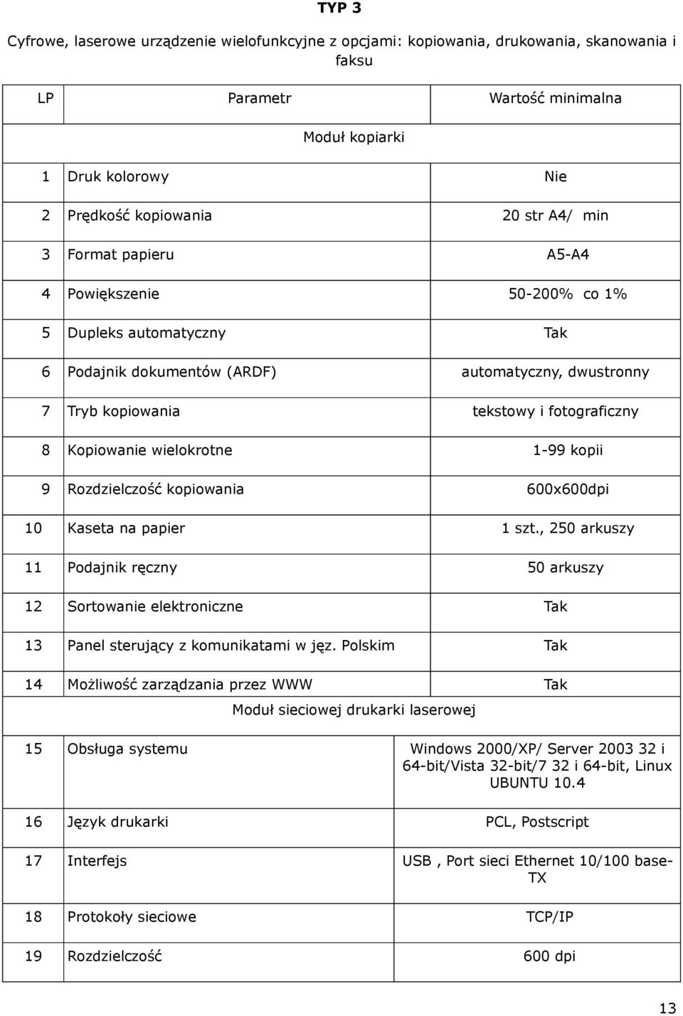 wielokrotne 1-99 kopii 9 Rozdzielczość kopiowania 600x600dpi 10 Kaseta na papier 1 szt.