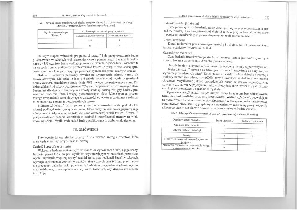 szkołach woj mazowieckiego i pomorskiego Badania te wykonano u 4356 uczniów ściśle według opracowanej wcześniej procedury Pozwoliło to na wszechstronnie praktyczne przetestowanie testera "Słyszę "