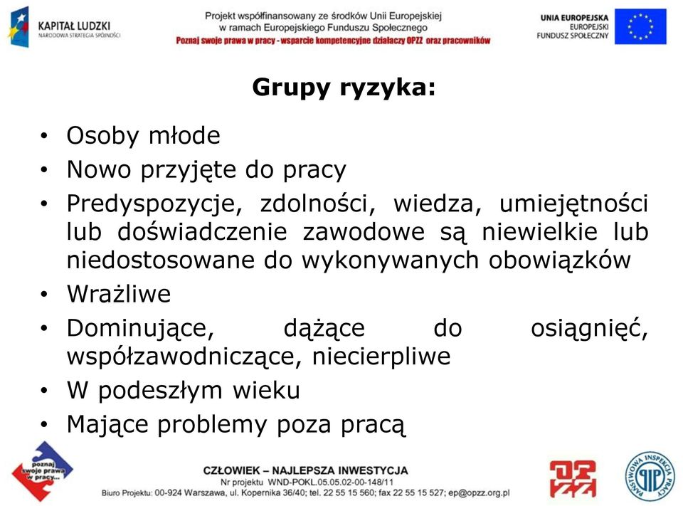 niedostosowane do wykonywanych obowiązków Wrażliwe Dominujące, dążące do