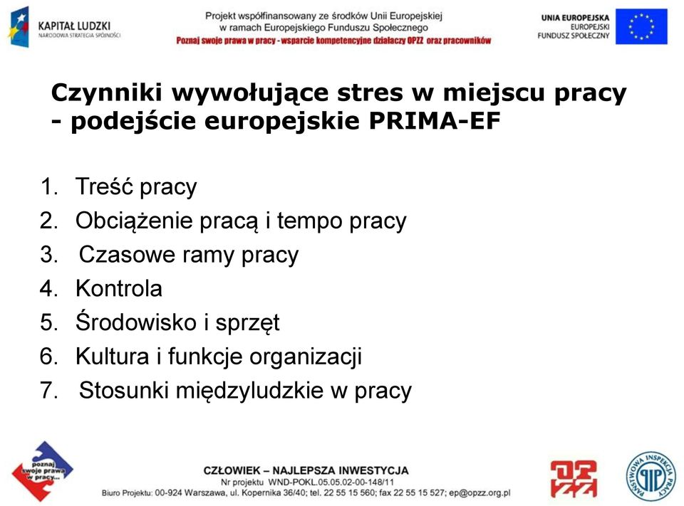 Obciążenie pracą i tempo pracy 3. Czasowe ramy pracy 4.