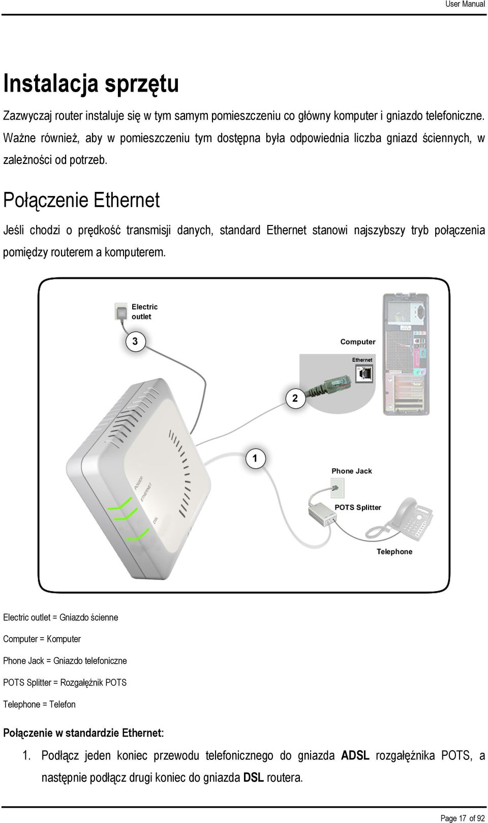 Połączenie Ethernet Jeśli chodzi o prędkość transmisji danych, standard Ethernet stanowi najszybszy tryb połączenia pomiędzy routerem a komputerem.