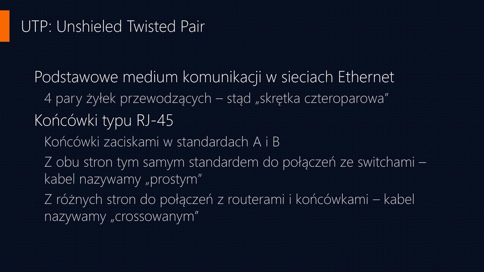 standardach A i B Z obu stron tym samym standardem do połączeń ze switchami kabel