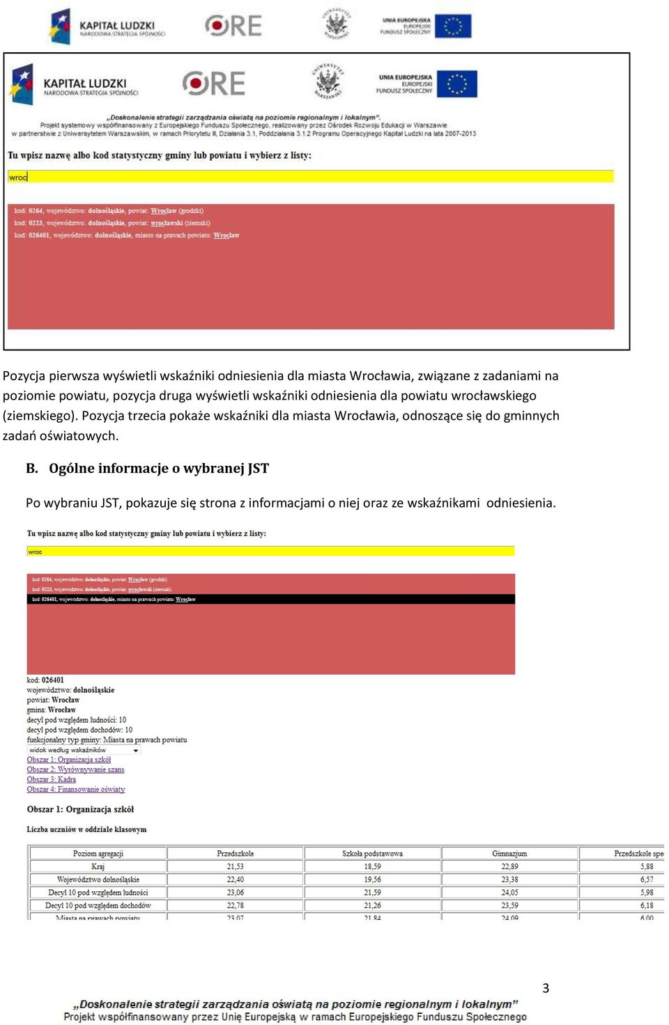 Pzycja trzecia pkaże wskaźniki dla miasta Wrcławia, dnszące się d gminnych zada światwych. B.