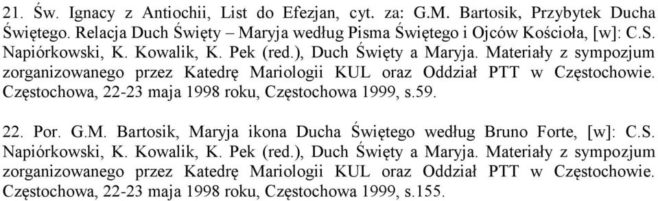 Częstochowa, 22-23 maja 1998 roku, Częstochowa 1999, s.59. 22. Por. G.M. Bartosik, Maryja ikona Ducha Świętego według Bruno Forte, [w]: C.S.