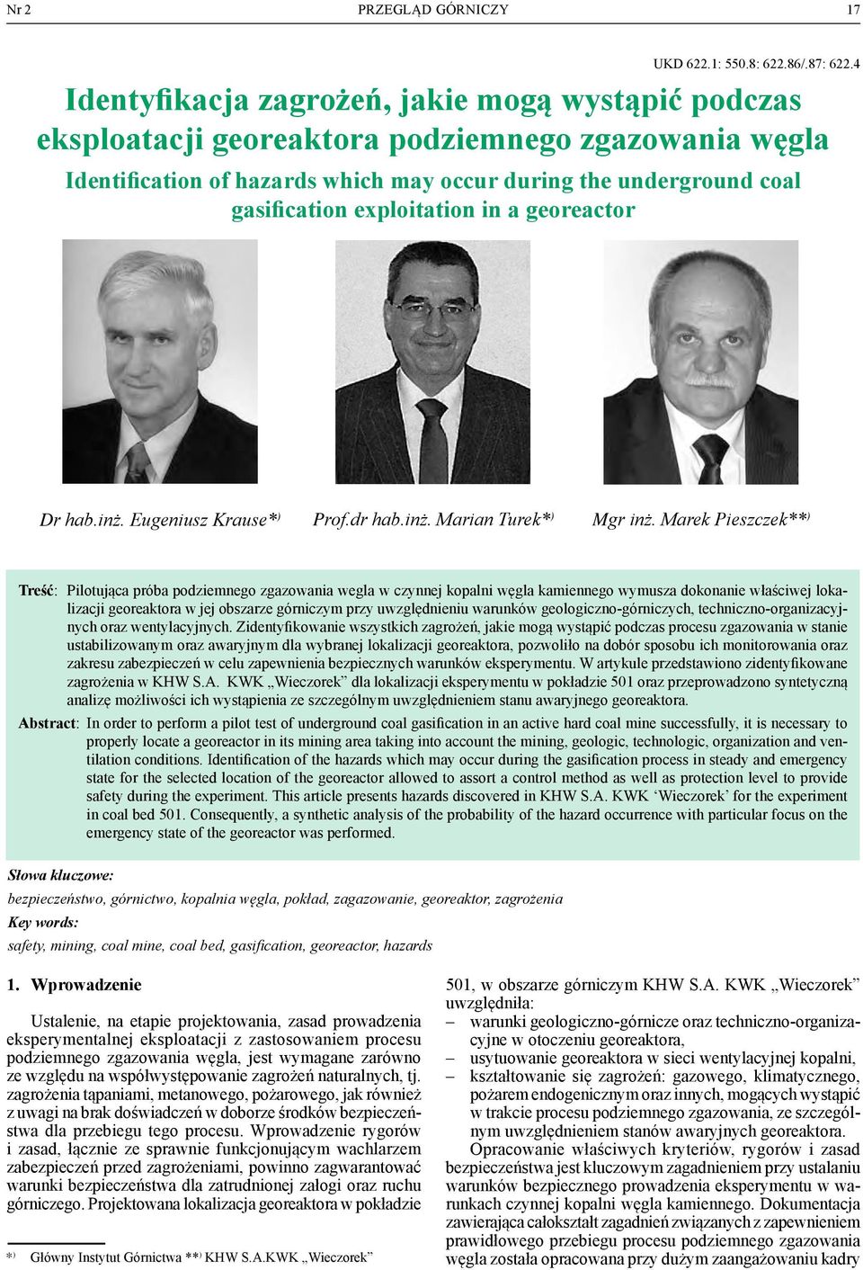 exploitation in a georeactor dr hab.inż. Eugeniusz Krause* ) prof.dr hab.inż. Marian Turek* ) mgr inż.