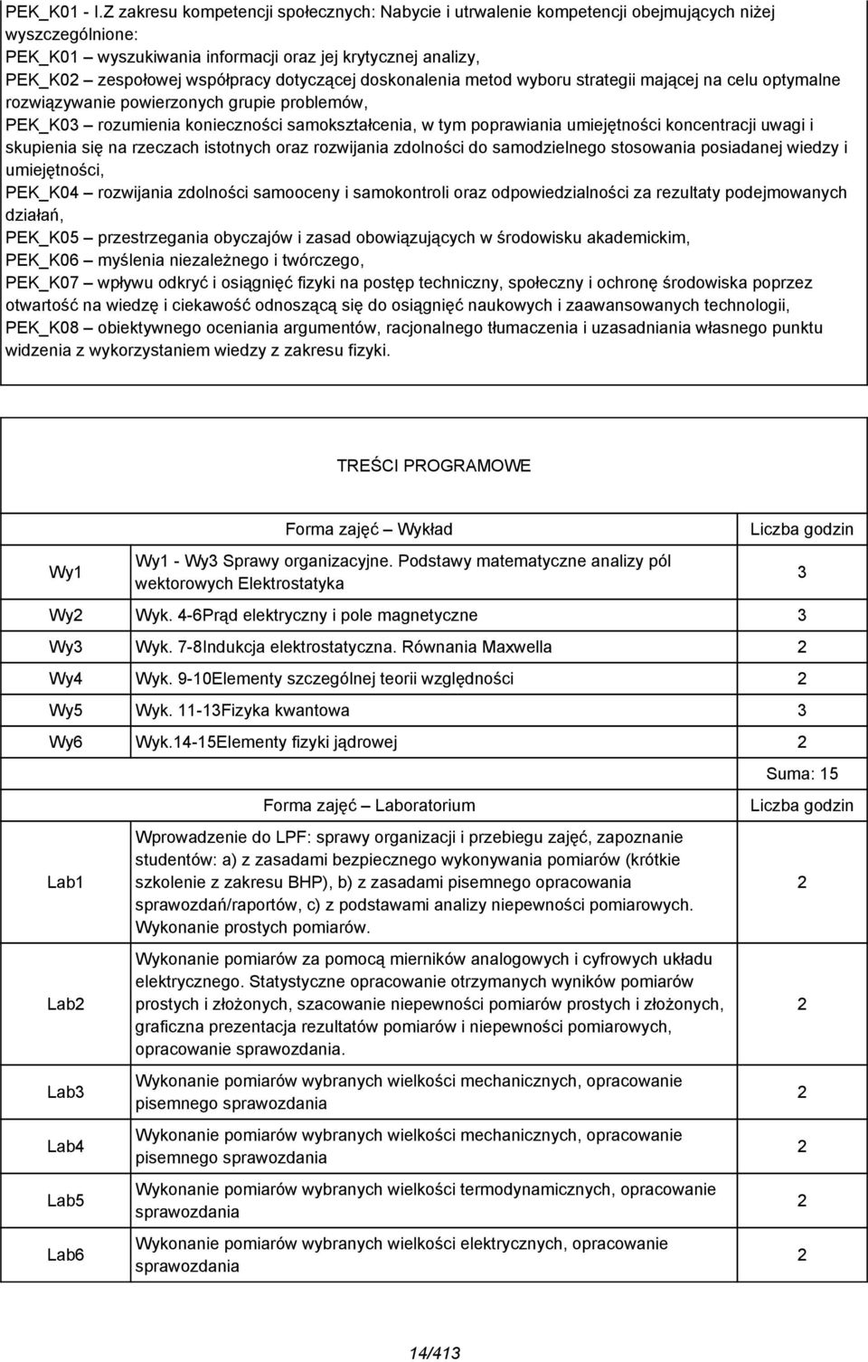 dotyczącej doskonalenia metod wyboru strategii mającej na celu optymalne rozwiązywanie powierzonych grupie problemów, PEK_K03 rozumienia konieczności samokształcenia, w tym poprawiania umiejętności